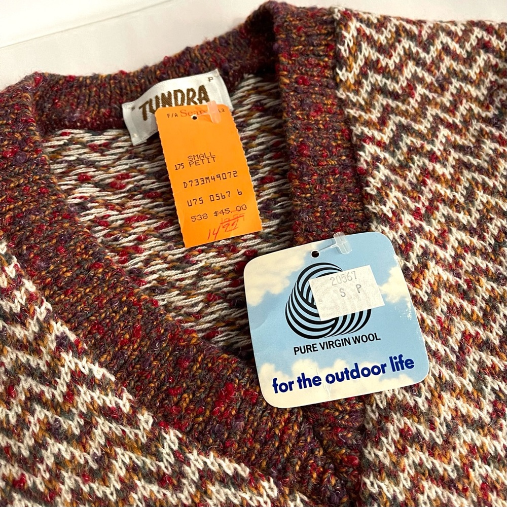 Vintage Deadstock Sears Tundra Chevron Pattern V-Neck Sweater NWT 100% wool - Picture 2 of 6